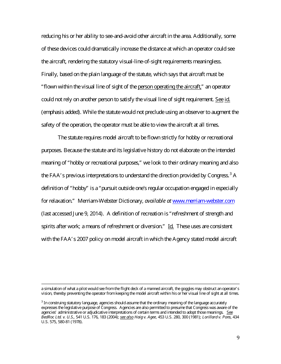14 Cfr Part 91 (Docket No. FAA-2014-0396), Interpretation of the Special Rule for Model Aircraft, Page 9