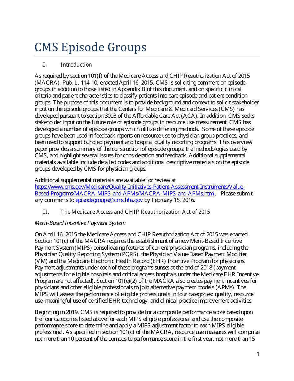 Cms Episode Groups (Macra: Mips  Apms), Page 1