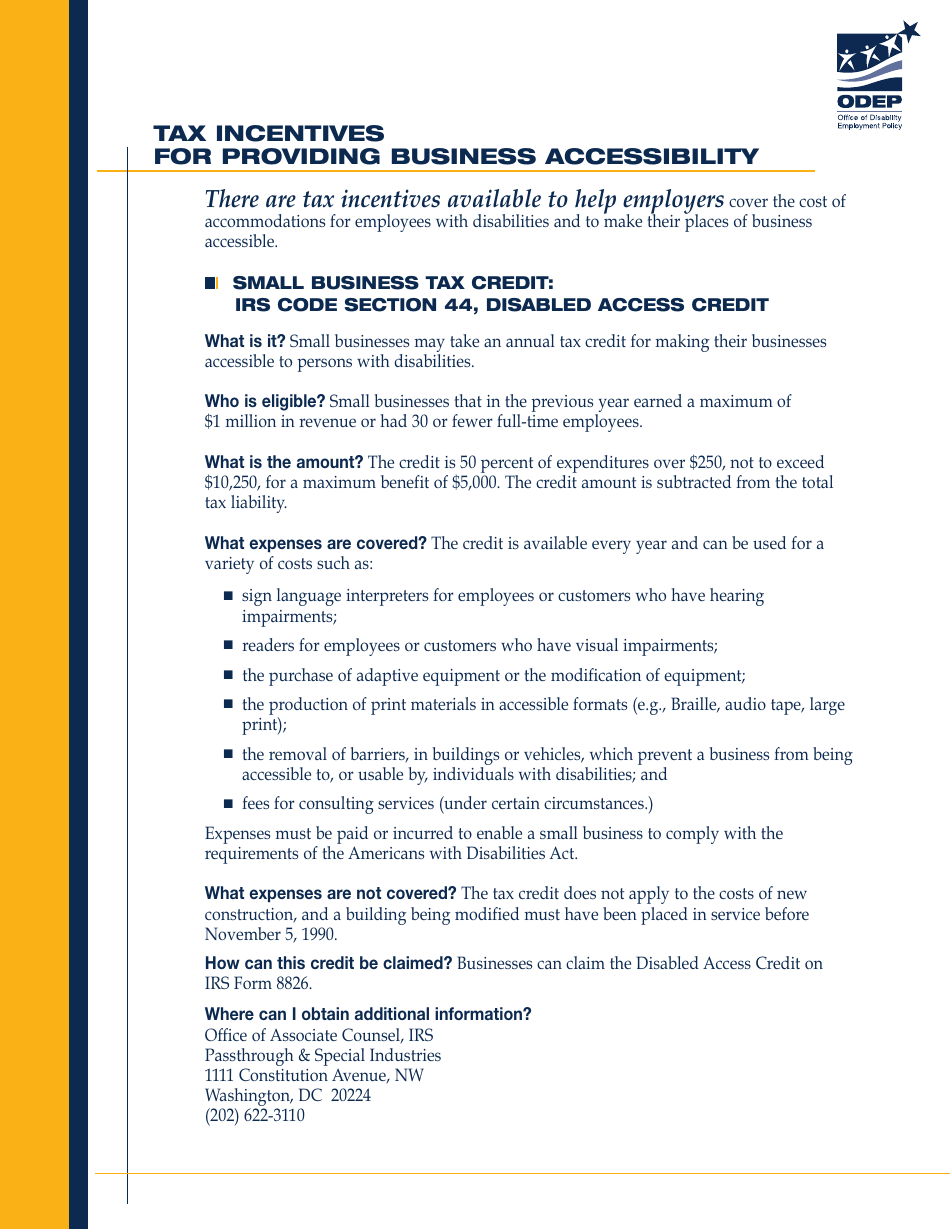 Tax Incentives for Providing Business Accessibility, Page 1