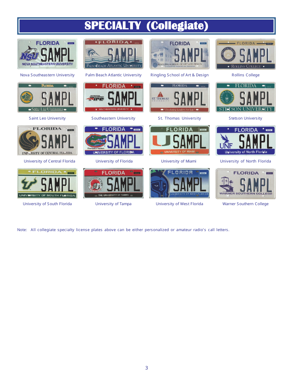 Form HSMV80003 Florida License Plates - Florida, Page 3