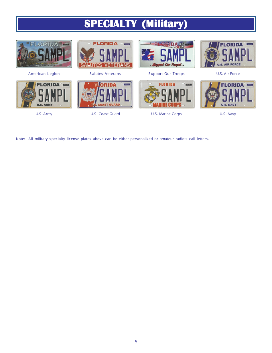 Form HSMV80003 Florida License Plates - Florida, Page 5