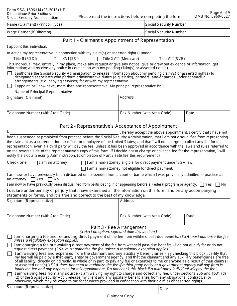 Form SSA-1696-U4 Appointment of Representative, Page 6
