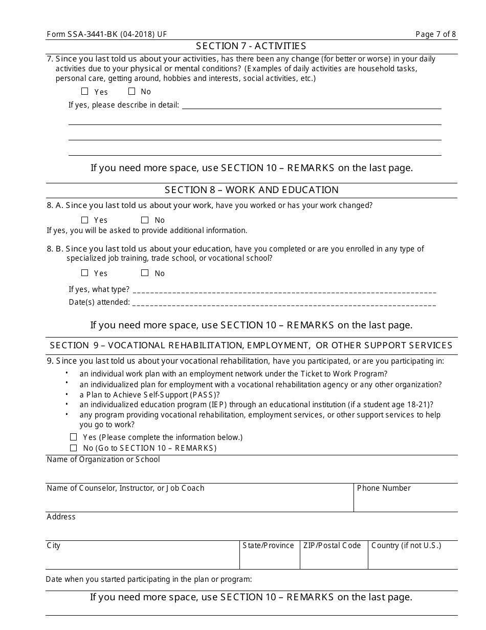 Form SSA-3441-BK - Fill Out, Sign Online And Download Fillable PDF ...