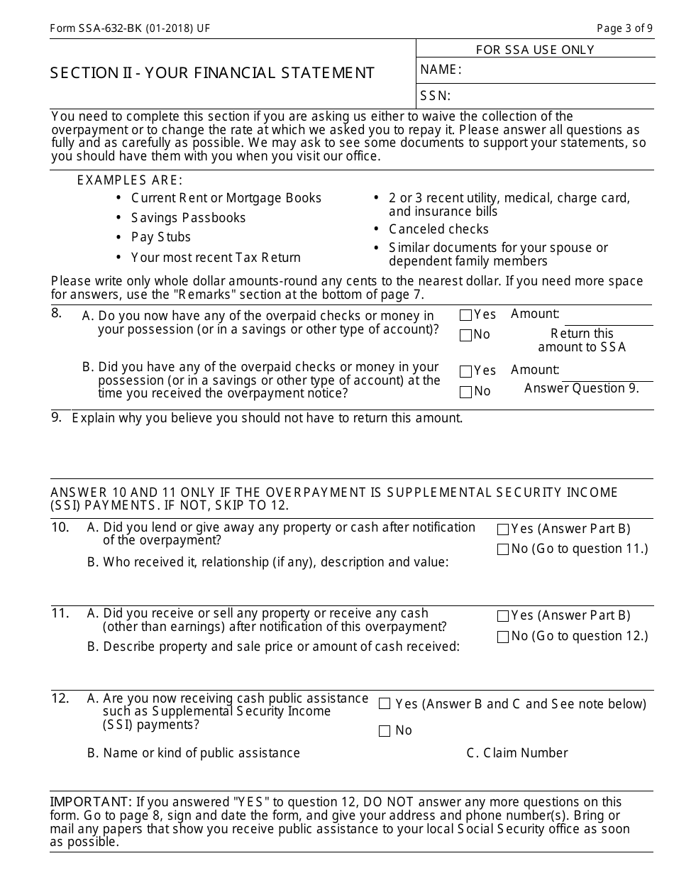 Form SSA632BK Fill Out, Sign Online and Download Fillable PDF