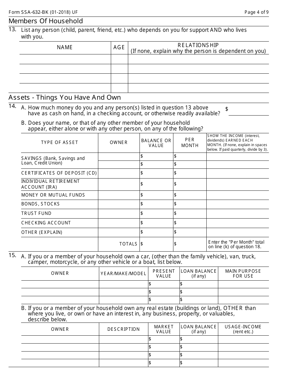 Form SSA-632-BK Request for Waiver of Overpayment Recovery or Change in Repayment Rate, Page 4