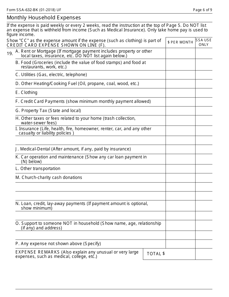 Form SSA-632-BK Request for Waiver of Overpayment Recovery or Change in Repayment Rate, Page 6