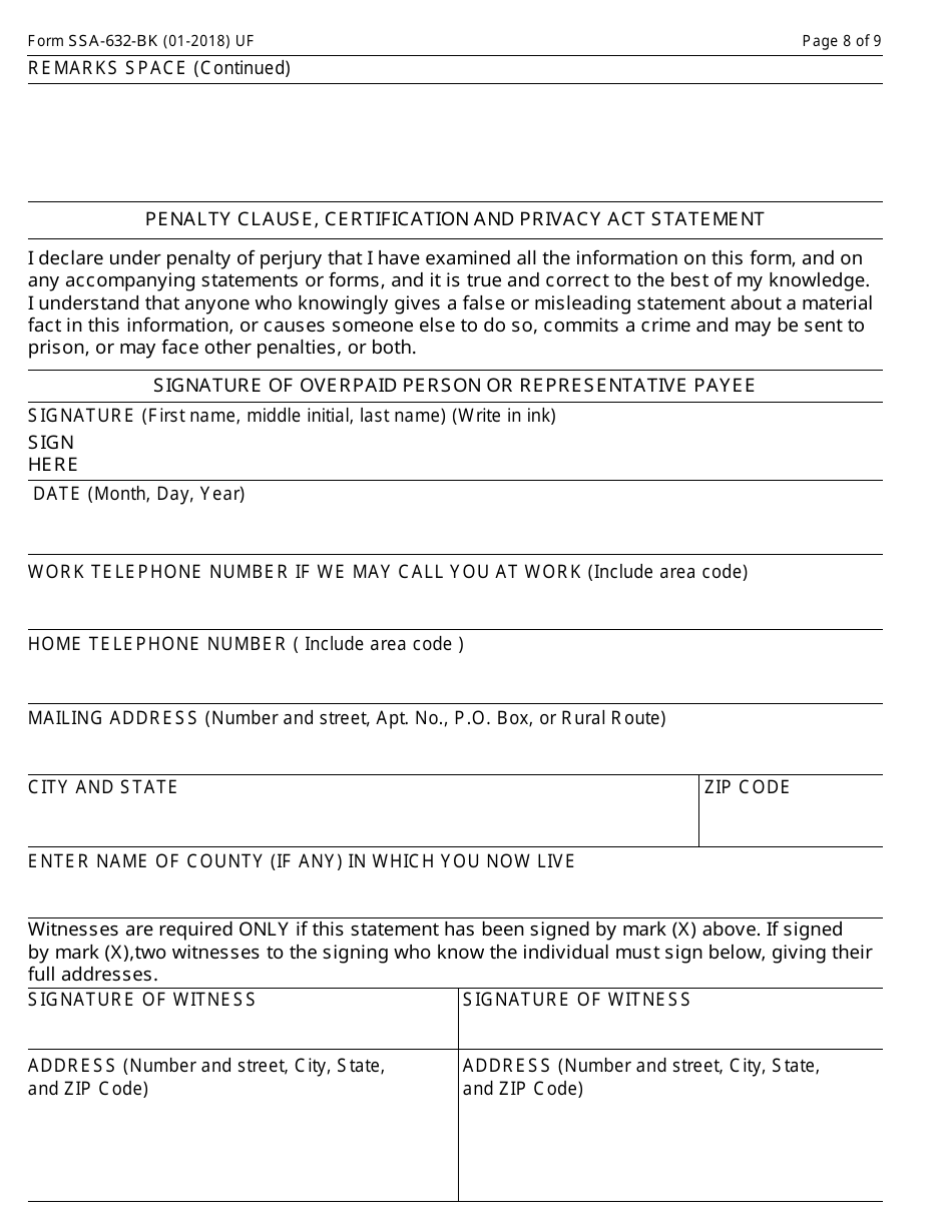 Form SSA-632-BK Request for Waiver of Overpayment Recovery or Change in Repayment Rate, Page 8