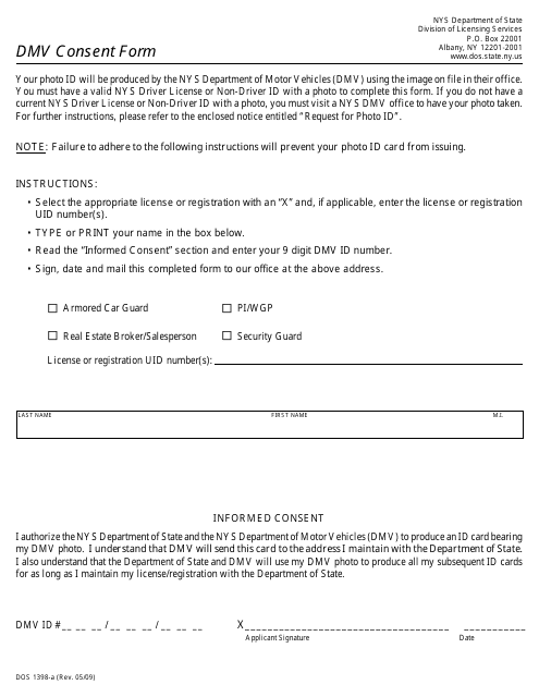 Form DOS1398-A DMV Consent Form - New York
