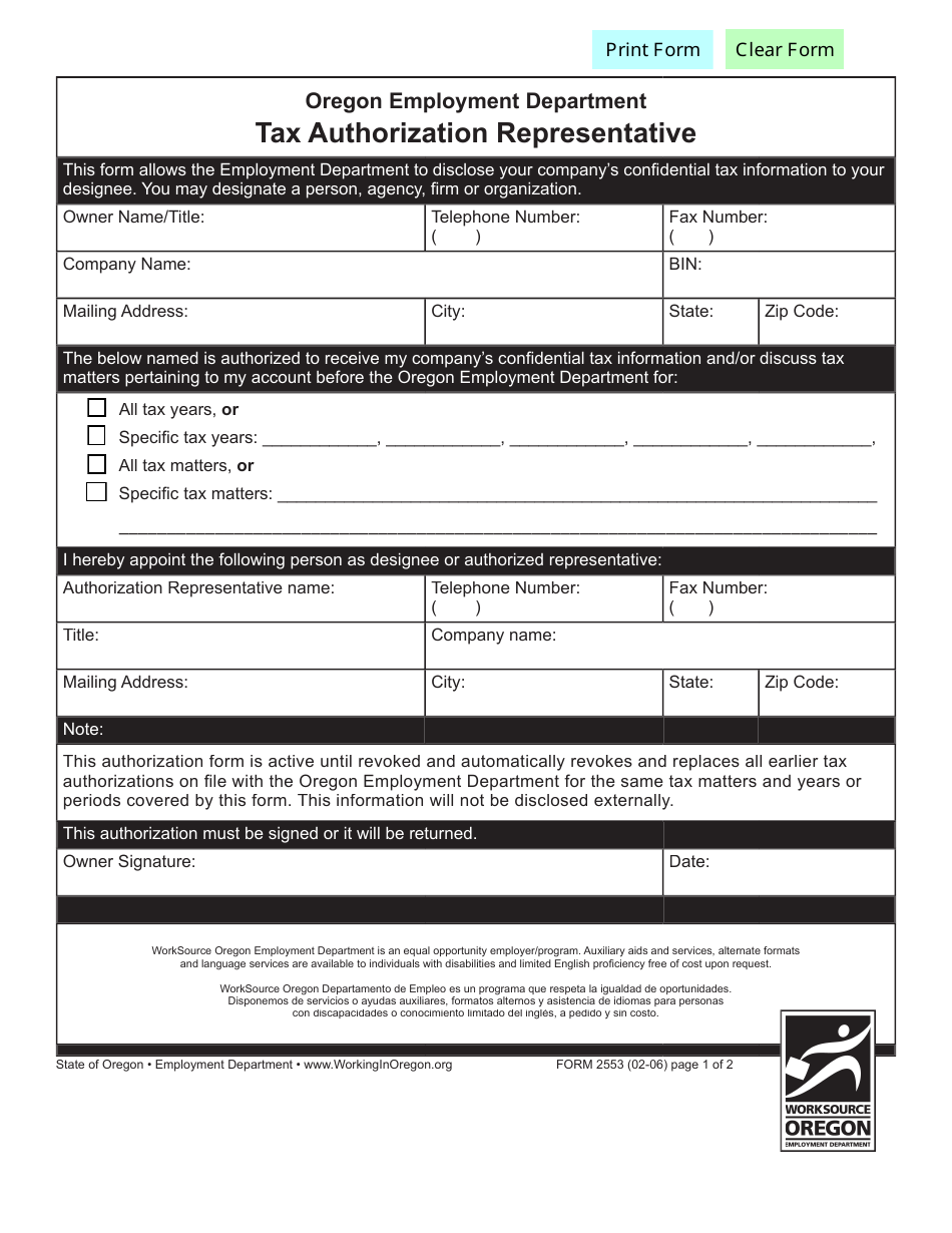 Form 2553 Download Fillable PDF or Fill Online Tax Authorization