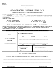 Document preview: Form MVR-27CC Application for a Civic Club License Plate - North Carolina