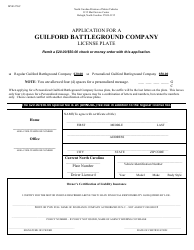 Document preview: Form MVR-27GC Application for a Guilford Battleground Company License Plate - North Carolina