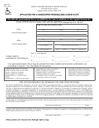 Form MVR-27H &quot;Application for a Handicapped Personalized License Plate&quot; - North Carolina