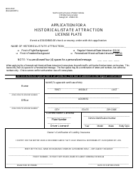 Document preview: Form MVR-27HP Application for a Historical/State Attraction License Plate - North Carolina