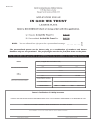 Document preview: Form MVR-27SA Application for an in God We Trust License Plate - North Carolina