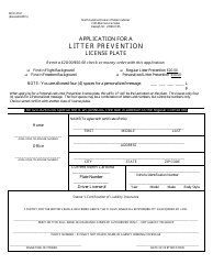 Document preview: Form MVR-27LP Application for a Litter Prevention License Plate - North Carolina