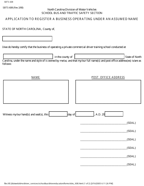 Form SBTS-608  Printable Pdf