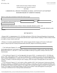 Form SBTS-607 &quot;Commercial Driver Training School Certificate of Deposit Memorandum of Understanding&quot; - North Carolina