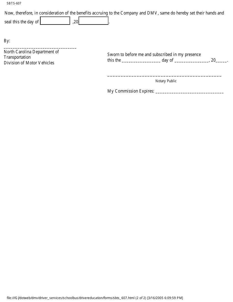 Form SBTS-607 Commercial Driver Training School Certificate of Deposit Memorandum of Understanding - North Carolina, Page 2