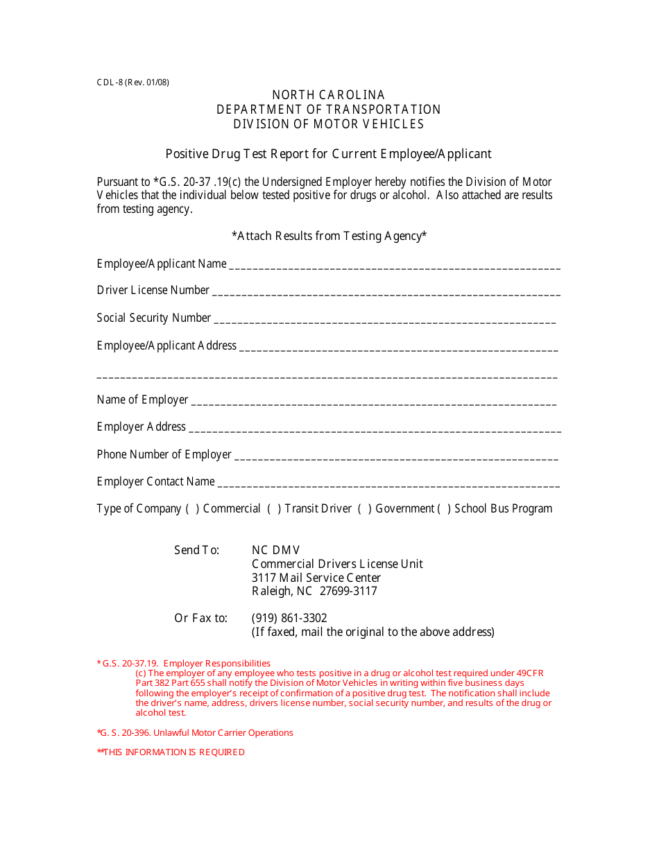 Form CDL8 Fill Out, Sign Online and Download Printable PDF, North