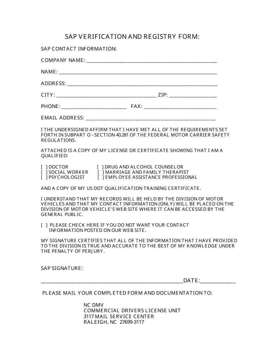 Sap Verification and Registry Form - North Carolina, Page 3