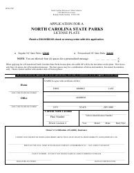 Document preview: Form MVR-27SP Application for a North Carolina State Parks License Plate - North Carolina