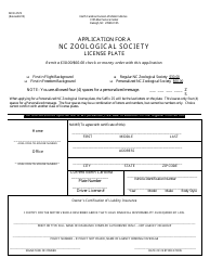 Document preview: Form MVR-27ZS Application for a Nc Zoological Society License Plate - North Carolina