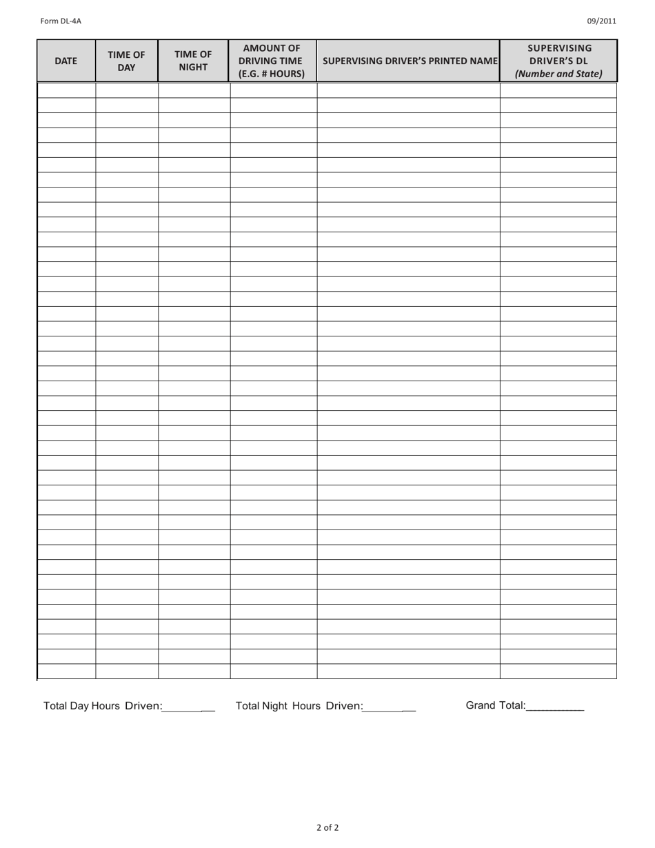 Form DL-4A Download Fillable PDF or Fill Online Driving Log to Advance ...