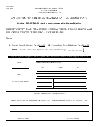 Form MVR-27 RHP Application for a Retired Highway Patrol License Plate - North Carolina
