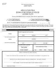 Document preview: Form MVR-27 RM Application for a Ronald Mcdonald House License Plate - North Carolina