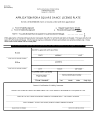 Document preview: Form MVR-27SQ Application for a Square Dance License Plate - North Carolina
