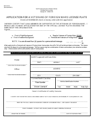 Document preview: Form MVR-27VF Application for a Veterans of Foreign Wars License Plate - North Carolina