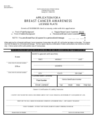 Document preview: Form MVR-27BC Application for a Breast Cancer Awareness License Plate - North Carolina