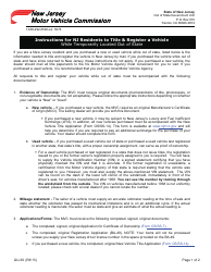 Document preview: Instructions for Title and Register a Vehicle While Temporarily Located out of State - New Jersey