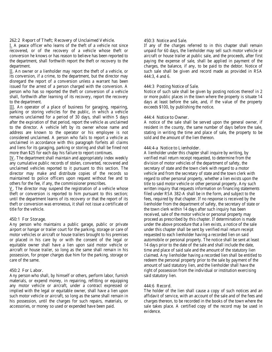 Form TDMV108 Affidavit of Sale Under Rsa Chapter 450 - New Hampshire, Page 2