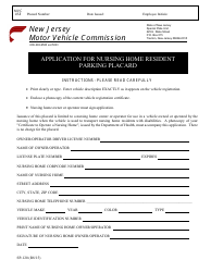 Document preview: Form SP-120 Application for Nursing Home Resident Parking Placard - New Jersey