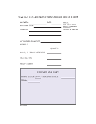 Document preview: Form BLC-38 New Car Dealer Inspection Sticker Order Form - New Jersey