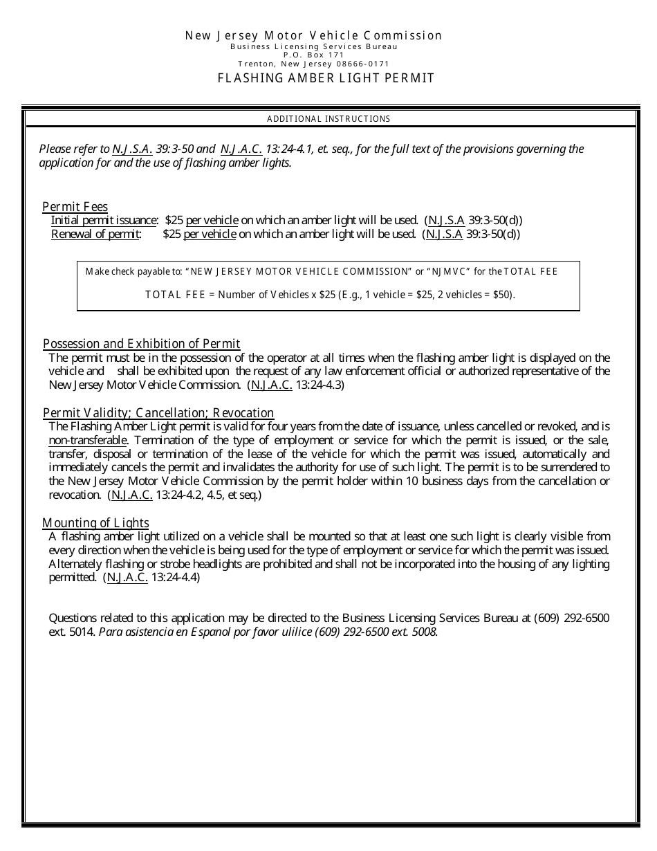 Form BLS-34 Flashing Amber Light Permit Application - New Jersey, Page 2