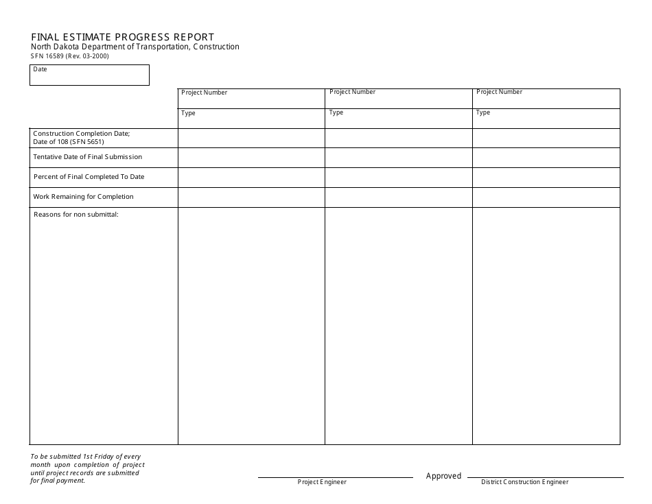 Form SFN16589 Final Estimate Progress Report - North Dakota, Page 1