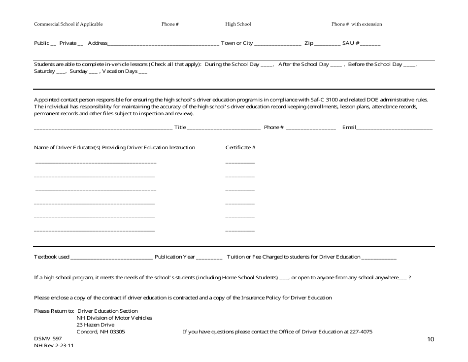 Form DSMV597 Program Self Assessment Tool - New Hampshire, Page 10