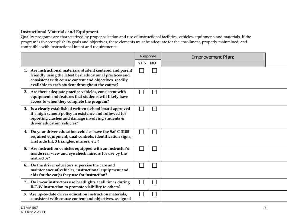 Form DSMV597 Program Self Assessment Tool - New Hampshire, Page 3