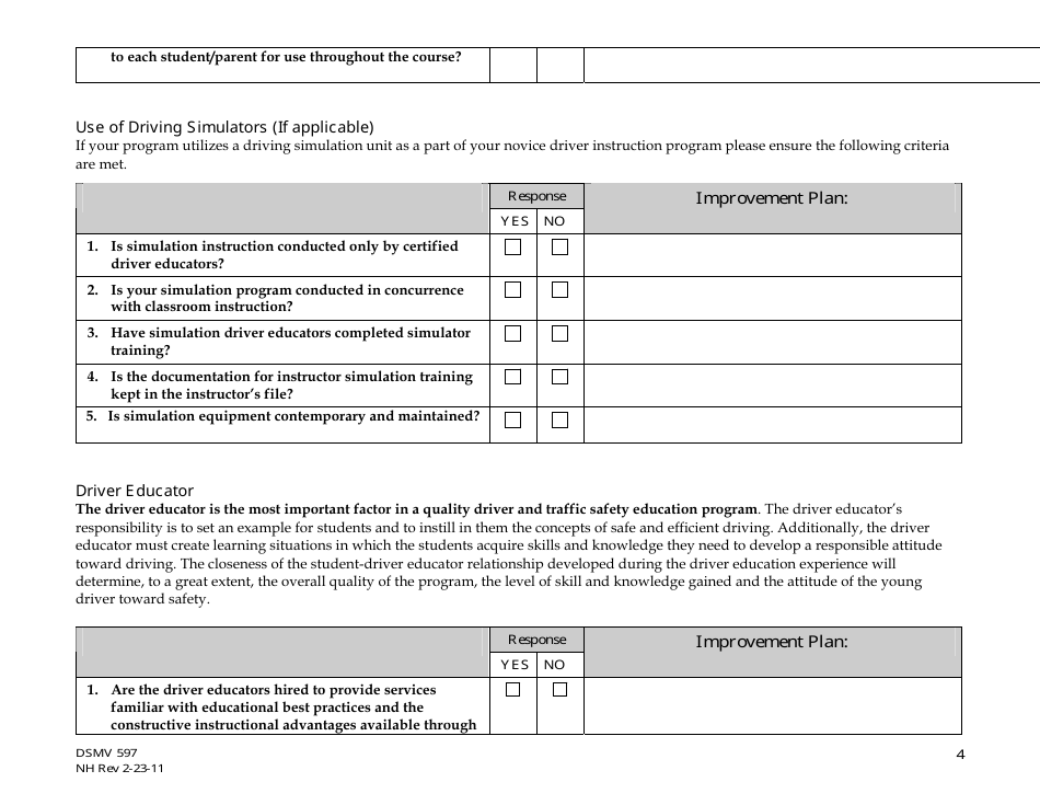 Form DSMV597 Program Self Assessment Tool - New Hampshire, Page 4