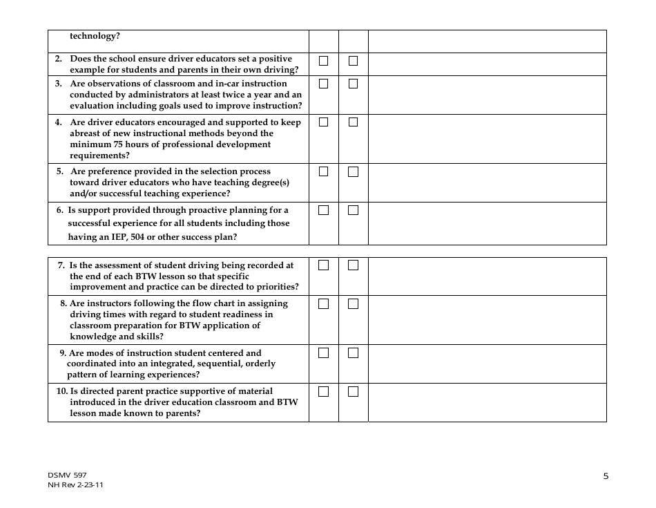 Form DSMV597 Program Self Assessment Tool - New Hampshire, Page 5