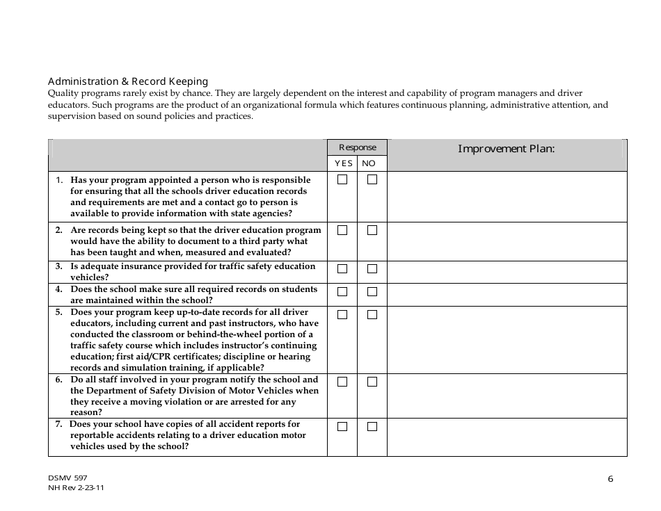 Form DSMV597 Program Self Assessment Tool - New Hampshire, Page 6