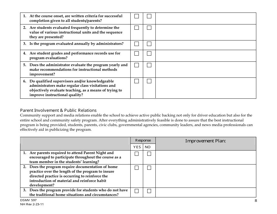 Form DSMV597 Program Self Assessment Tool - New Hampshire, Page 8