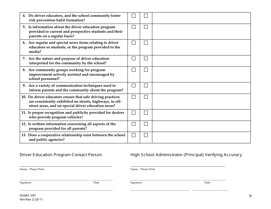 Form DSMV597 Program Self Assessment Tool - New Hampshire, Page 9