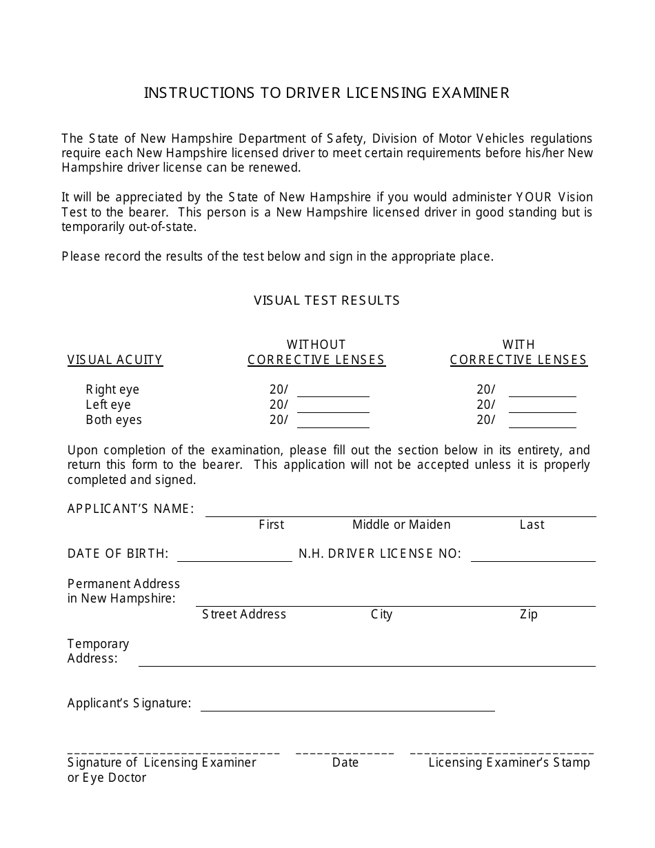 Form DSMV125 Eye Examination - out-Of-State - New Hampshire, Page 2