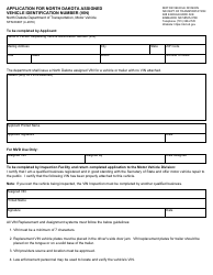 Form SFN60467 &quot;Application for North Dakota Assigned Vehicle Identification Number (Vin)&quot; - North Dakota