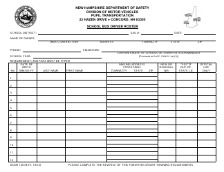 Document preview: Form DSMV126 School Bus Driver Roster - New Hampshire