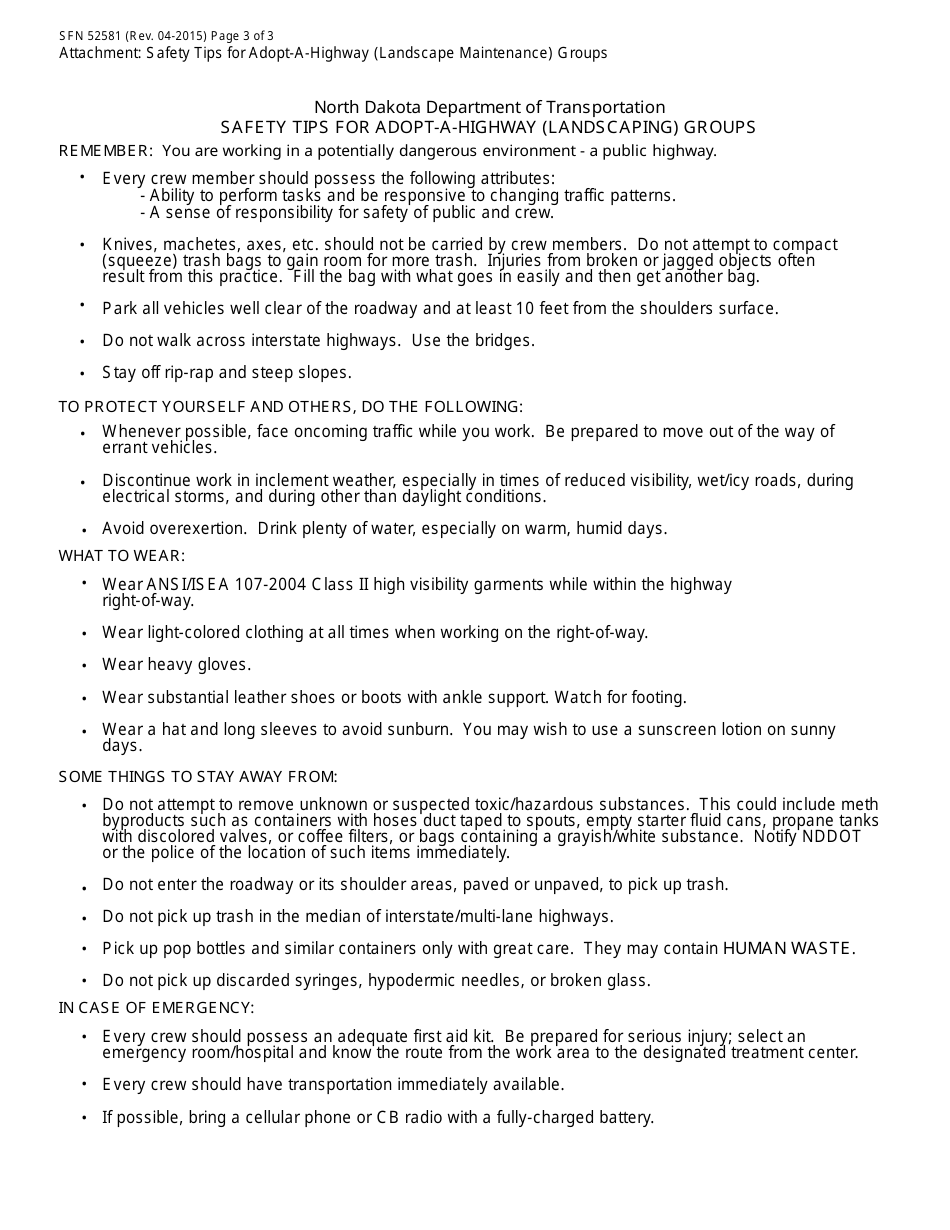 Form SFN52581 Adopt-A-highway (Landscaping) Agreement - North Dakota, Page 3