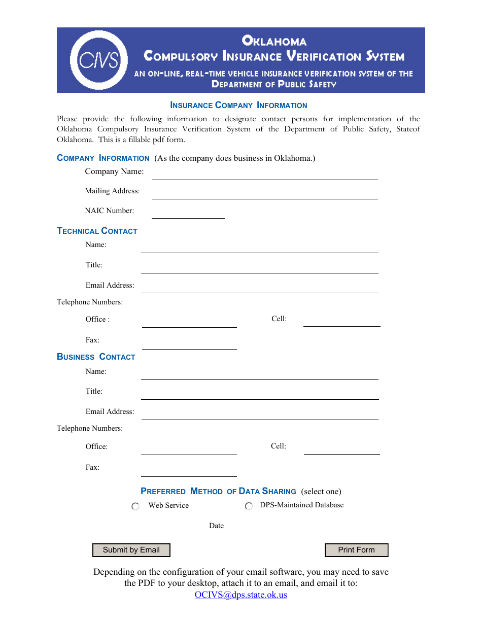 Ocivs Insurance Company Registration - Oklahoma, Page 1